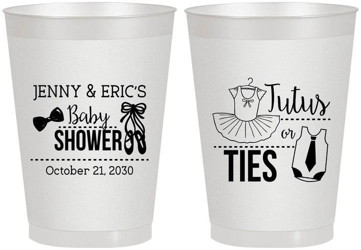 Personalized Baby Shower 8 oz Frosted Cups - Gender Reveal Tutus Or Ties | 90033