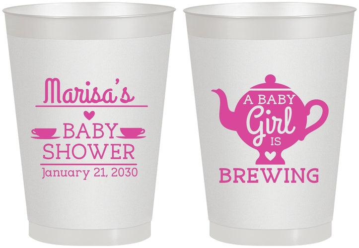 Personalized Baby Shower 8 oz Frosted Cups - Baby Girl Is Brewing | 90034