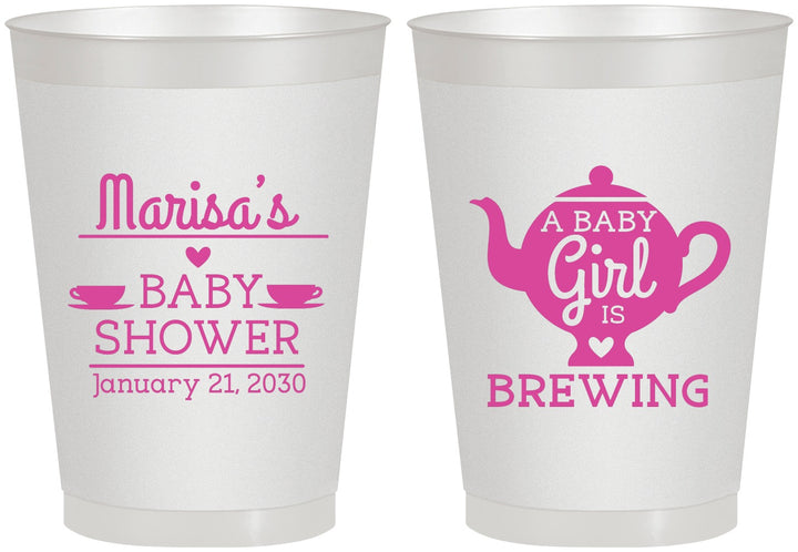 Personalized Baby Shower 8 oz Frosted Cups - Baby Girl Is Brewing | 90034