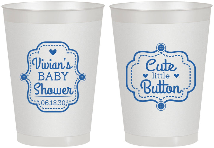 Personalized Baby Shower 8 oz Frosted Cups - Cute Little Button | 90035