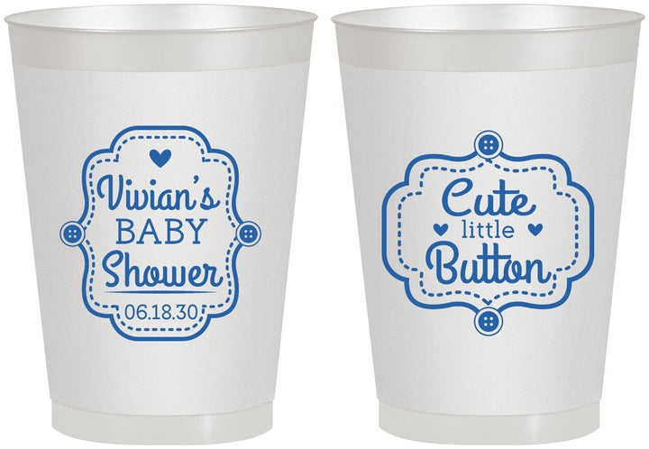 Personalized Baby Shower 8 oz Frosted Cups - Cute Little Button | 90035