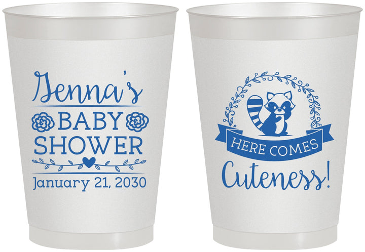 Personalized Baby Shower 8 oz Frosted Cups - Racoon Cuteness | 90037