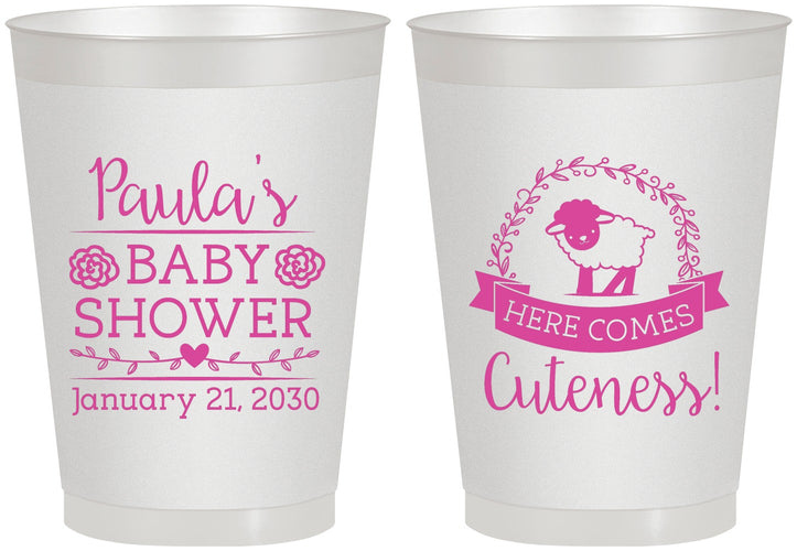 Personalized Baby Shower 8 oz Frosted Cups - Lamb Cuteness | 90038