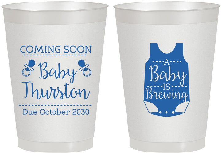 Personalized Baby Shower 8 oz Frosted Cups - Baby Is Brewing | 90039