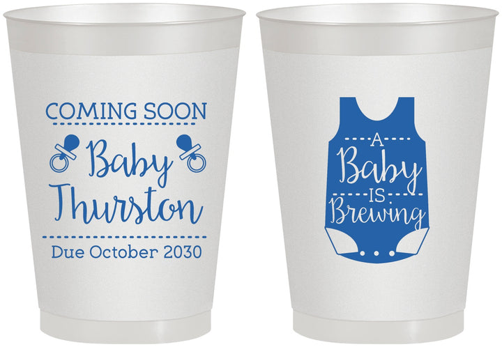 Personalized Baby Shower 8 oz Frosted Cups - Baby Is Brewing | 90039