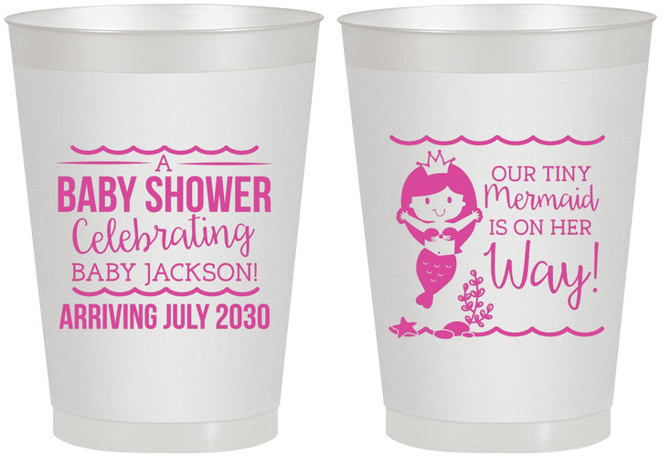 Personalized Baby Shower 8 oz Frosted Cups - Mermaid On Her Way | 90046