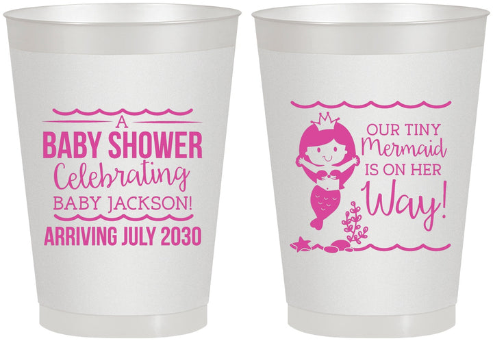Personalized Baby Shower 8 oz Frosted Cups - Mermaid On Her Way | 90046