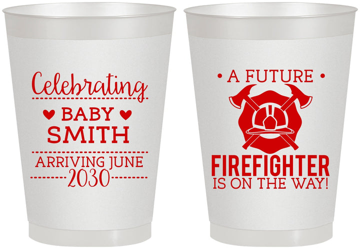 Personalized Baby Shower 8 oz Frosted Cups - Future Firefighter | 90048