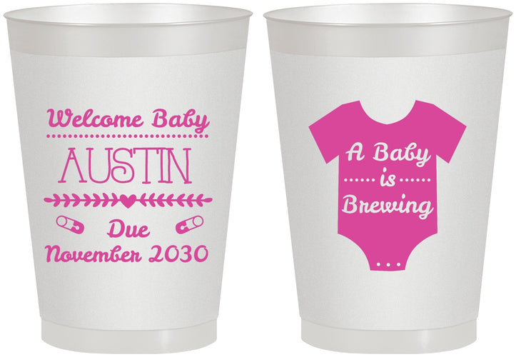 Personalized Baby Shower 8 oz Frosted Cups - Baby Is Brewing | 90050