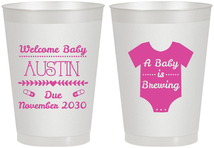 Personalized Baby Shower 8 oz Frosted Cups - Baby Is Brewing | 90050