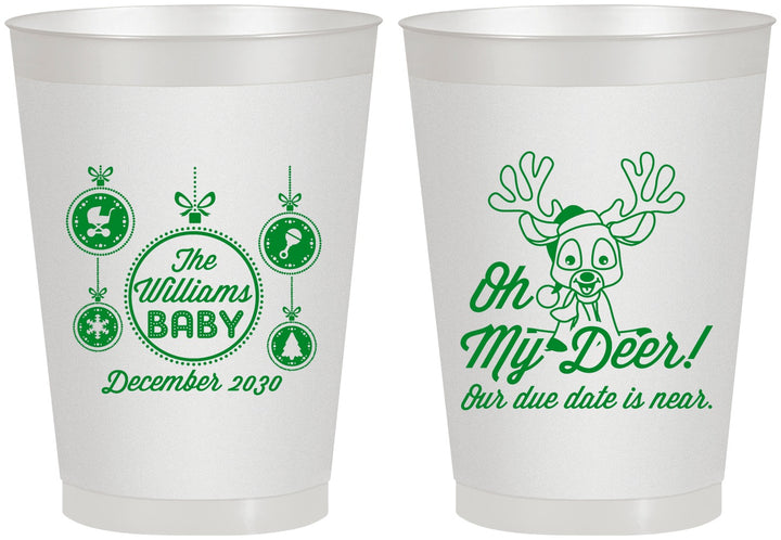Personalized Baby Shower 8 oz Frosted Cups - Oh My Deer Christmas | 90051