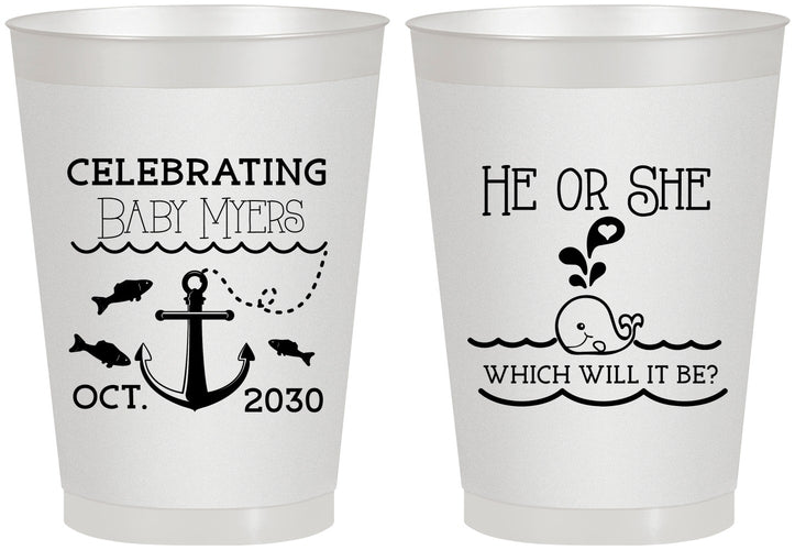Personalized Baby Shower 8 oz Frosted Cups - Gender Reveal Whale | 90053