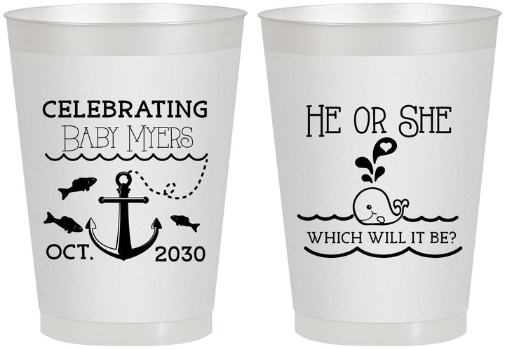 Personalized Baby Shower 8 oz Frosted Cups - Gender Reveal Whale | 90053