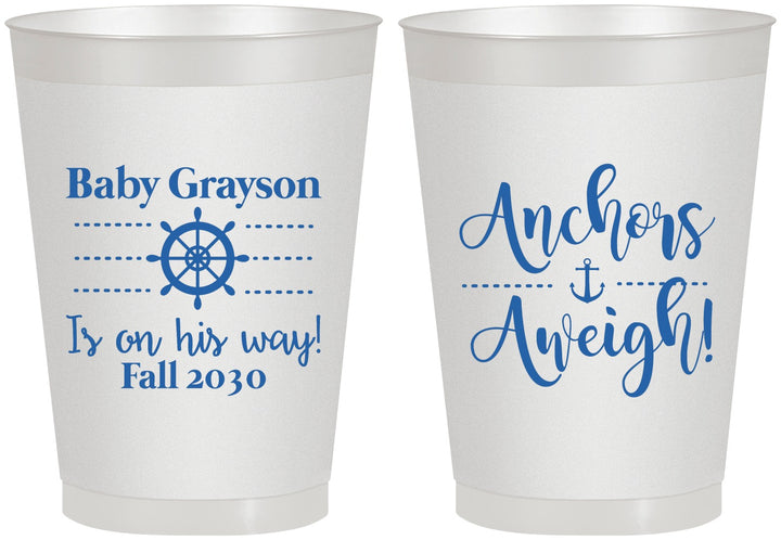 Personalized Baby Shower 8 oz Frosted Cups - Nautical Anchors Aweigh | 90054