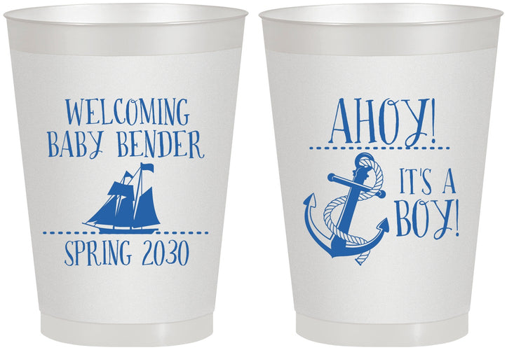 Personalized Baby Shower 8 oz Frosted Cups - Nautical Ahoy It’s A Boy | 90055