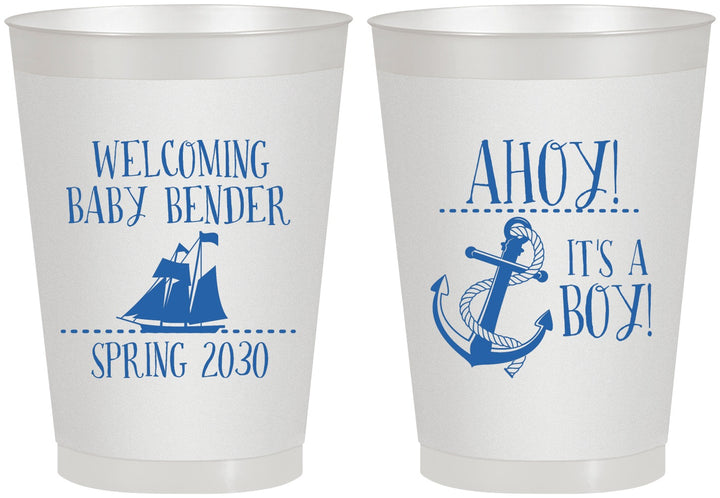 Personalized Baby Shower 8 oz Frosted Cups - Nautical Ahoy It’s A Boy | 90055