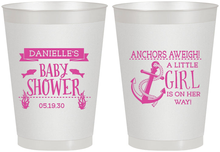 Personalized Baby Shower 8 oz Frosted Cups - Anchors Aweigh Little Girl | 90056