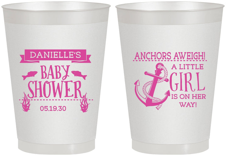 Personalized Baby Shower 8 oz Frosted Cups - Anchors Aweigh Little Girl | 90056