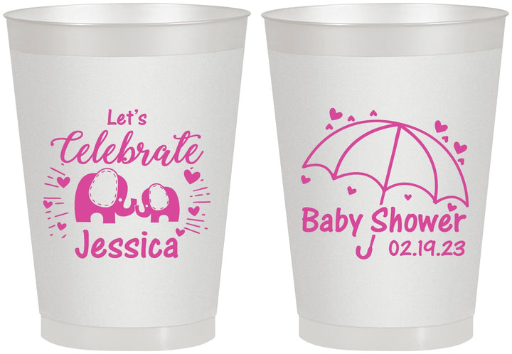 Personalized Baby Shower 8 oz Frosted Cups - Elephant Lets Celebrate | 90058