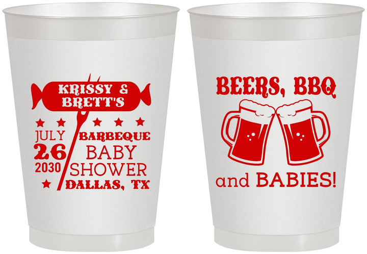 Personalized Baby Shower 8 oz Frosted Cups - Beers Bbq Babies | 90060