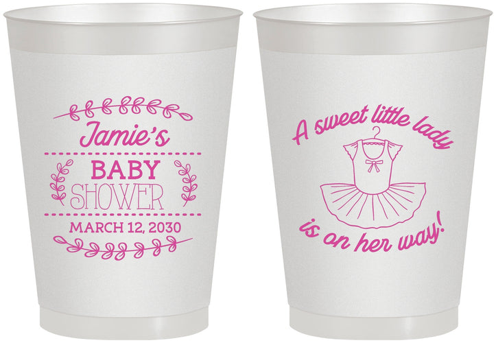 Personalized Baby Shower 8 oz Frosted Cups - Sweet Little Lady | 90061
