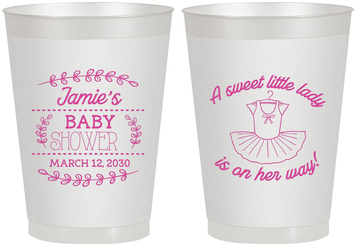 Personalized Baby Shower 8 oz Frosted Cups - Sweet Little Lady | 90061