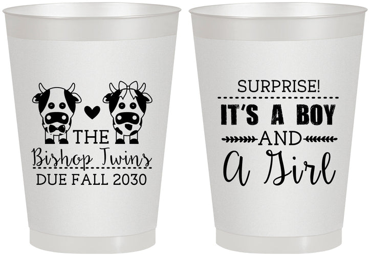 Personalized Baby Shower 8 oz Frosted Cups - Twins Baby Cows | 90067