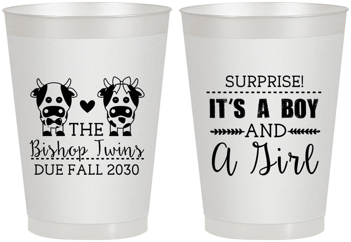 Personalized Baby Shower 8 oz Frosted Cups - Twins Baby Cows | 90067