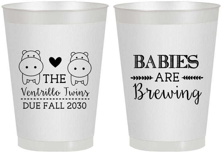 Personalized Baby Shower 8 oz Frosted Cups - Twins Baby Hippos | 90069