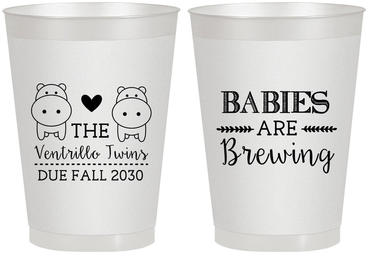 Personalized Baby Shower 8 oz Frosted Cups - Twins Baby Hippos | 90069