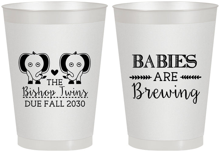Personalized Baby Shower 8 oz Frosted Cups - Twins Baby Elephant | 90071