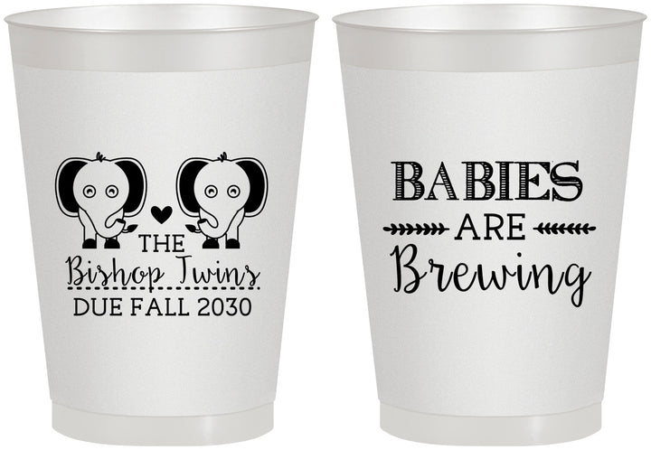 Personalized Baby Shower 8 oz Frosted Cups - Twins Baby Elephant | 90071