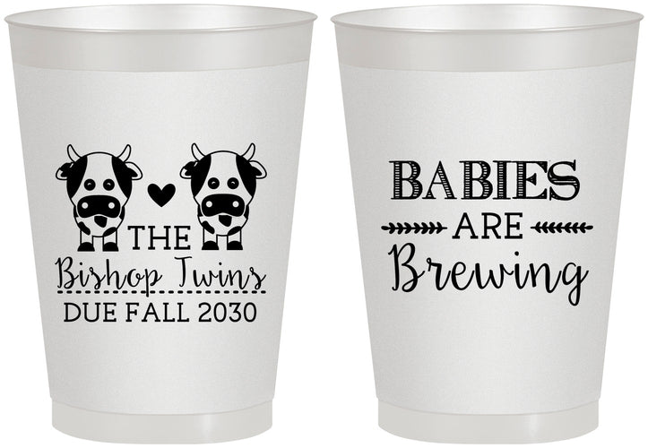 Personalized Baby Shower 8 oz Frosted Cups - Twins Baby Cows | 90072