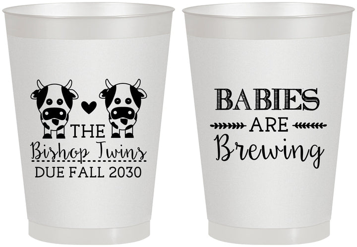 Personalized Baby Shower 8 oz Frosted Cups - Twins Baby Cows | 90072