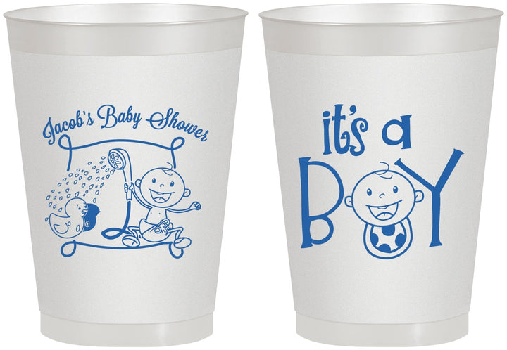 Personalized Baby Shower 8 oz Frosted Cups - It’s A Boy | 90076