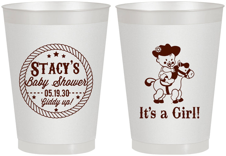 Personalized Baby Shower 8 oz Frosted Cups - Horse It’s A Girl | 90077