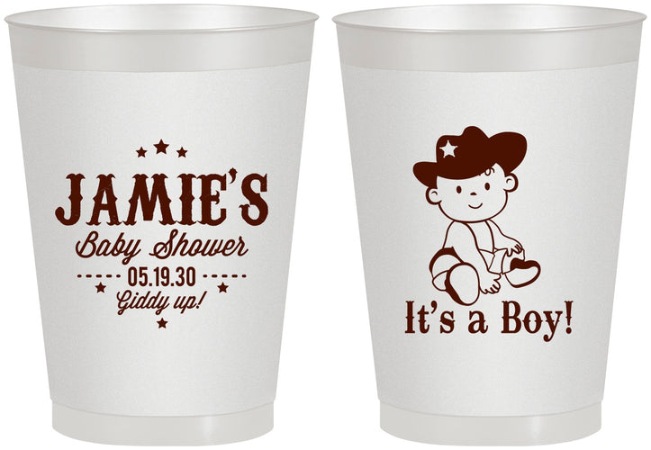 Personalized Baby Shower 8 oz Frosted Cups - Cowboy It’s A Boy | 90078