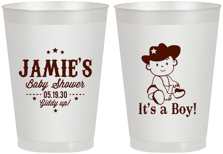 Personalized Baby Shower 8 oz Frosted Cups - Cowboy It’s A Boy | 90078