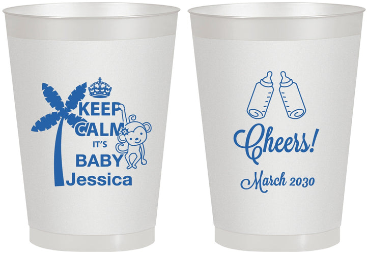 Personalized Baby Shower 8 oz Frosted Cups - Baby Monkey | 90082