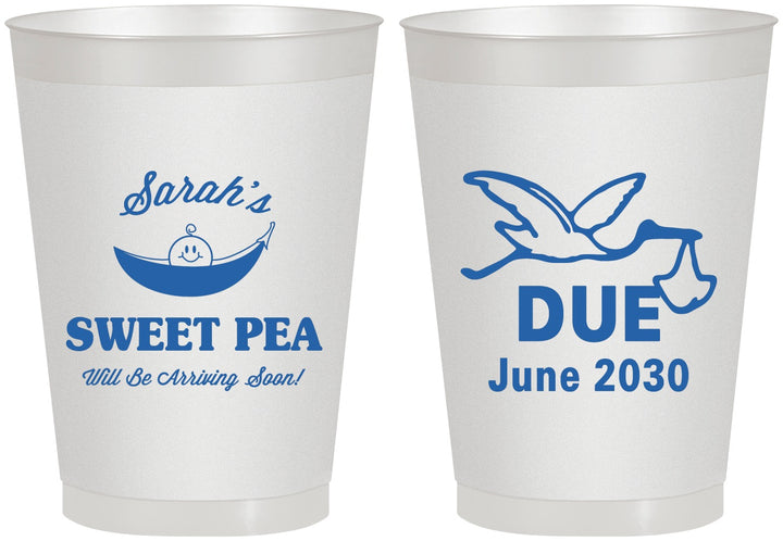 Personalized Baby Shower 8 oz Frosted Cups - Sweat Pea Stork | 90084