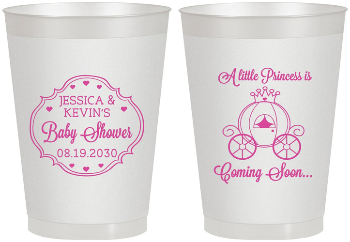 Personalized Baby Shower 8 oz Frosted Cups - Princess Coming Soon | 90085