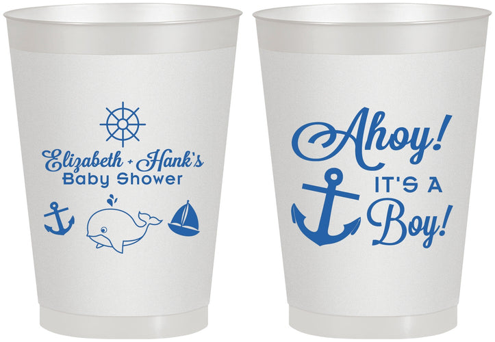 Personalized Baby Shower 8 oz Frosted Cups - Nautical Ahoy It’s A Boy | 90093