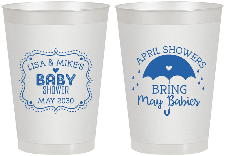 Personalized Baby Shower 8 oz Frosted Cups - April Showers May Babies | 90096