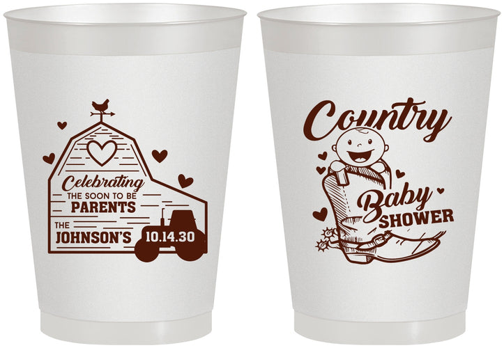 Personalized Baby Shower 8 oz Frosted Cups - Farm Tractor Country | 90102