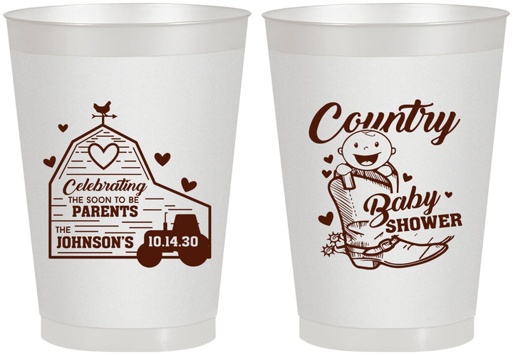 Personalized Baby Shower 8 oz Frosted Cups - Farm Tractor Country | 90102