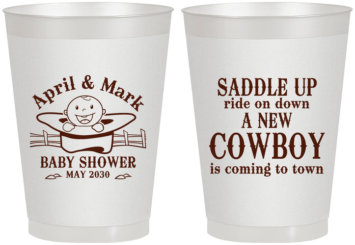 Personalized Baby Shower 8 oz Frosted Cups - New Cowboy | 90104