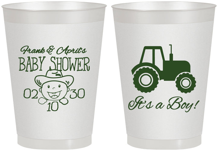 Personalized Baby Shower 8 oz Frosted Cups - Tractor | 90109