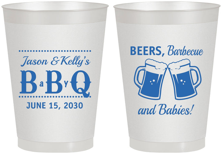Personalized Baby Shower 8 oz Frosted Cups - Beers Bbq Babies | 90111