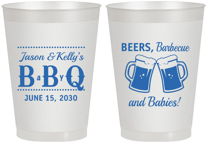 Personalized Baby Shower 8 oz Frosted Cups - Beers Bbq Babies | 90111