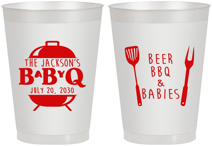 Personalized Baby Shower 8 oz Frosted Cups - Beers Bbq Babies | 90112